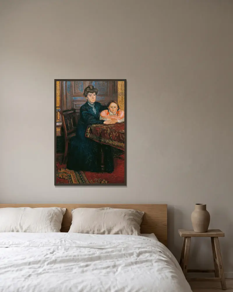 Frau mit Kind (Mathilde Schönberg mit Tochter Gertrud) Doppelbildnis Mathilde und Gertrud Schönberg av Richard Gerstl inramad på en vägg