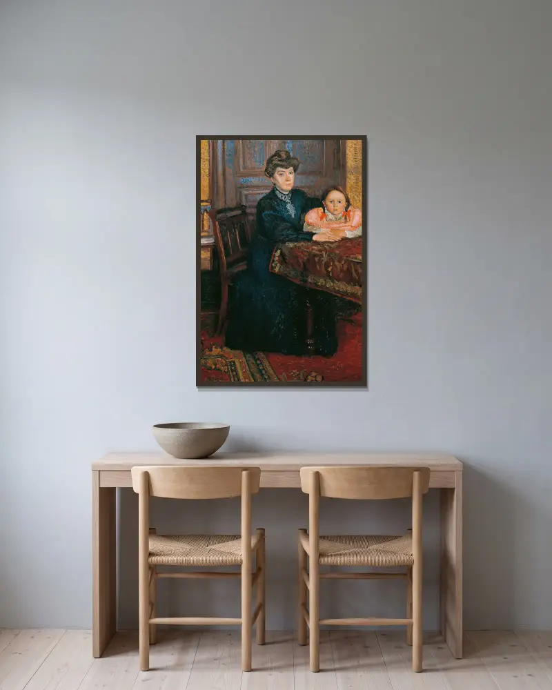 Frau mit Kind (Mathilde Schönberg mit Tochter Gertrud) Doppelbildnis Mathilde und Gertrud Schönberg av Richard Gerstl inramad på en vägg