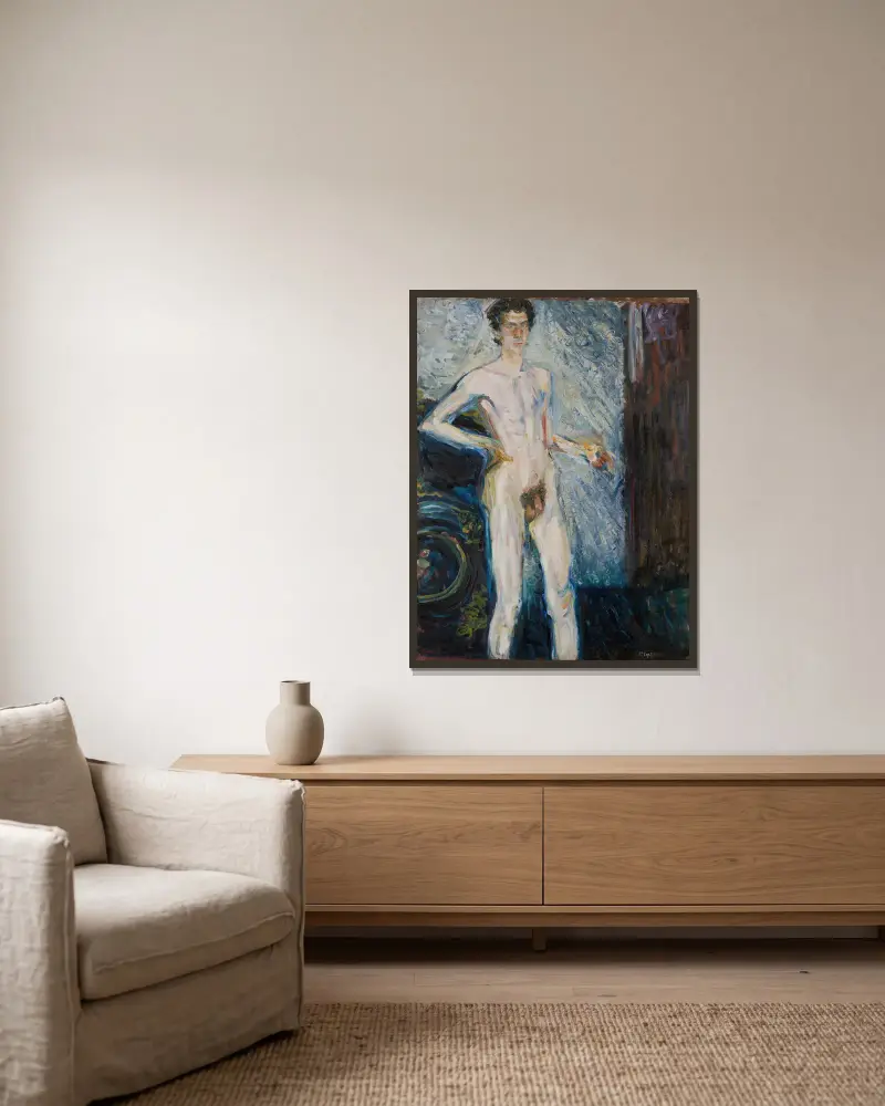 Nude Self-Portrait with Palette av Richard Gerstl inramad på en vägg