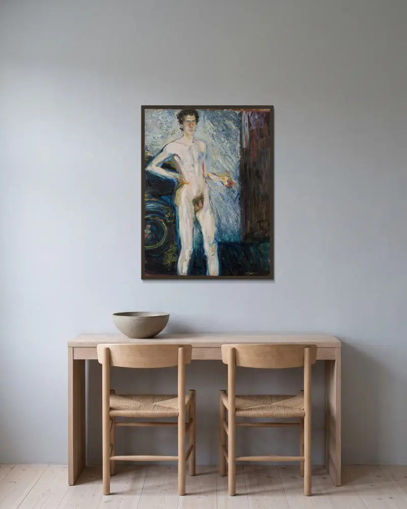 Nude Self-Portrait with Palette av Richard Gerstl inramad på en vägg