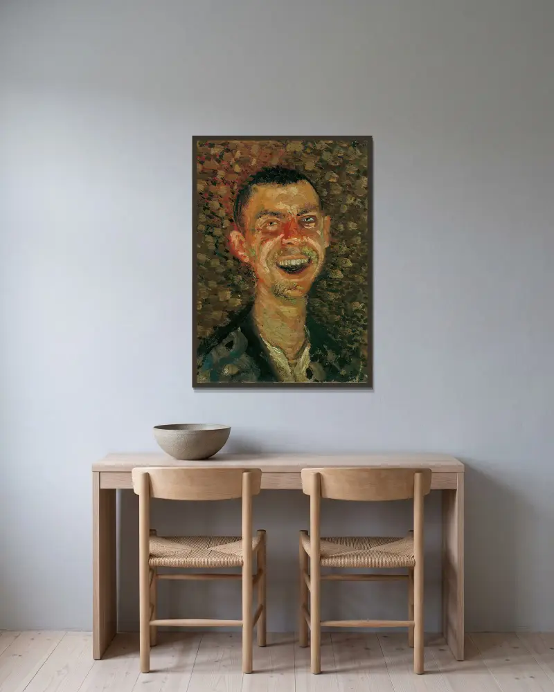 Selbstbildnis, lachend von Richard Gerstl gerahmt an einer Wand