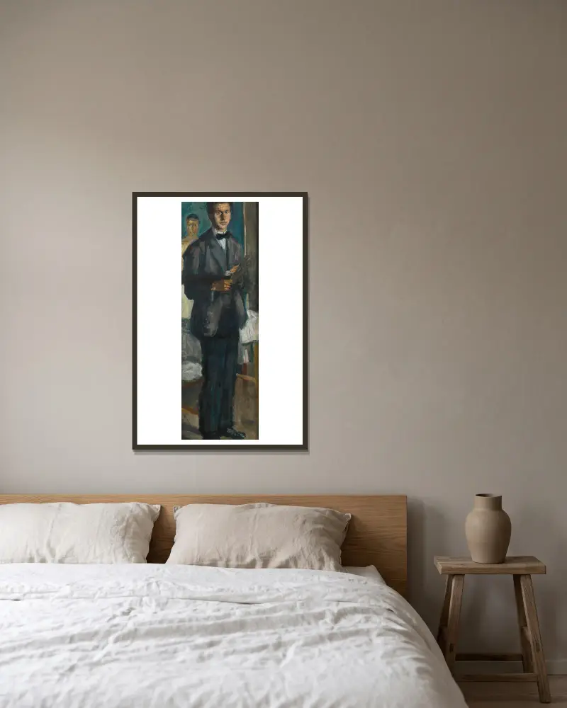 Selbstbildnis mit Palette av Richard Gerstl inramad på en vägg