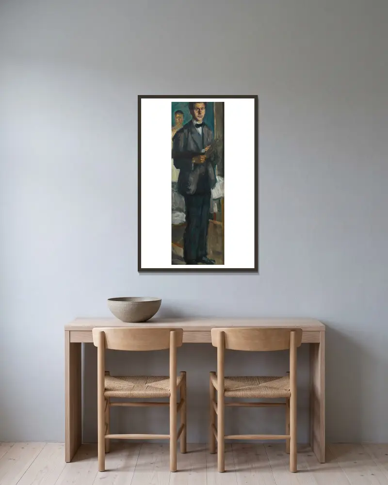 Selbstbildnis mit Palette av Richard Gerstl inramad på en vägg