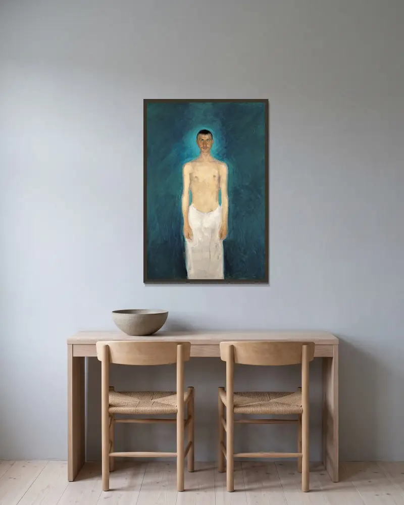 Halbakt-Selbstporträt von Richard Gerstl gerahmt an einer Wand