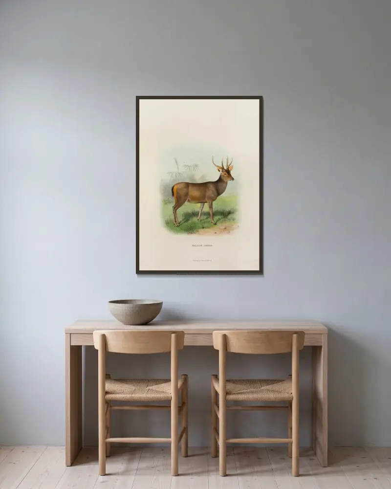Malaiischer Sambar von Richard Lydekker gerahmt an einer Wand
