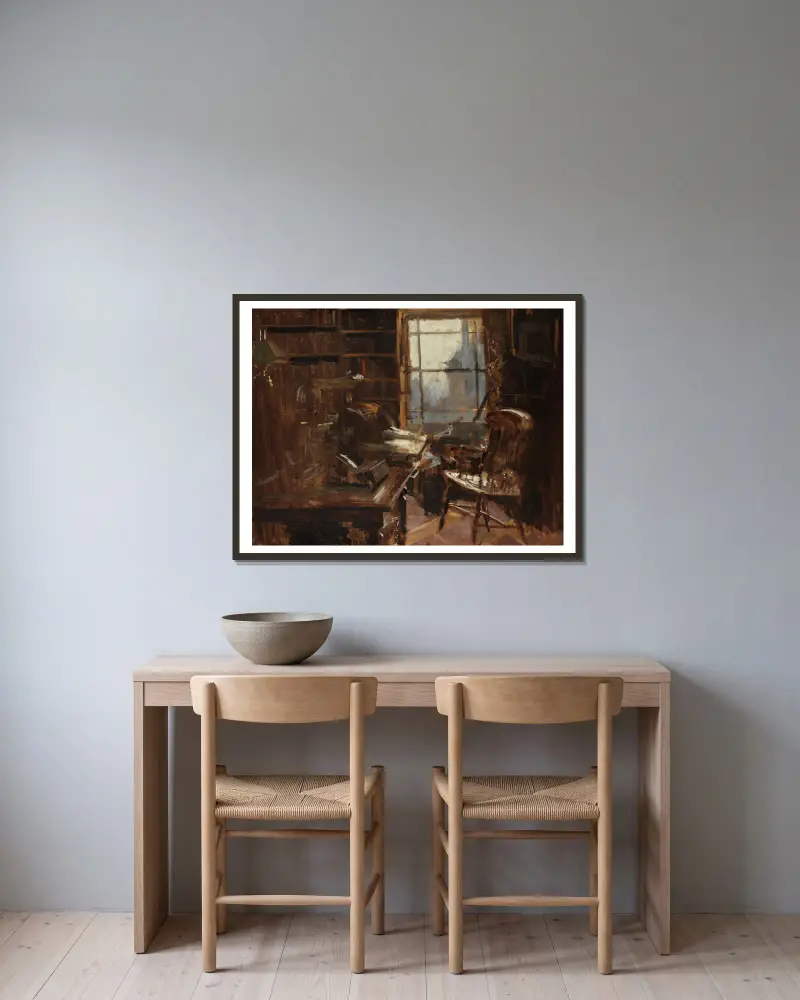 Charles Bradlaughs Arbeitszimmer von Walter Richard Sickert gerahmt an einer Wand