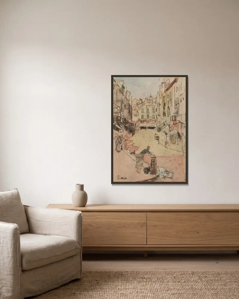 Den smutsiga brunnen, Rue de la Barre och Café des Tribunaux av Walter Richard Sickert inramad på en vägg