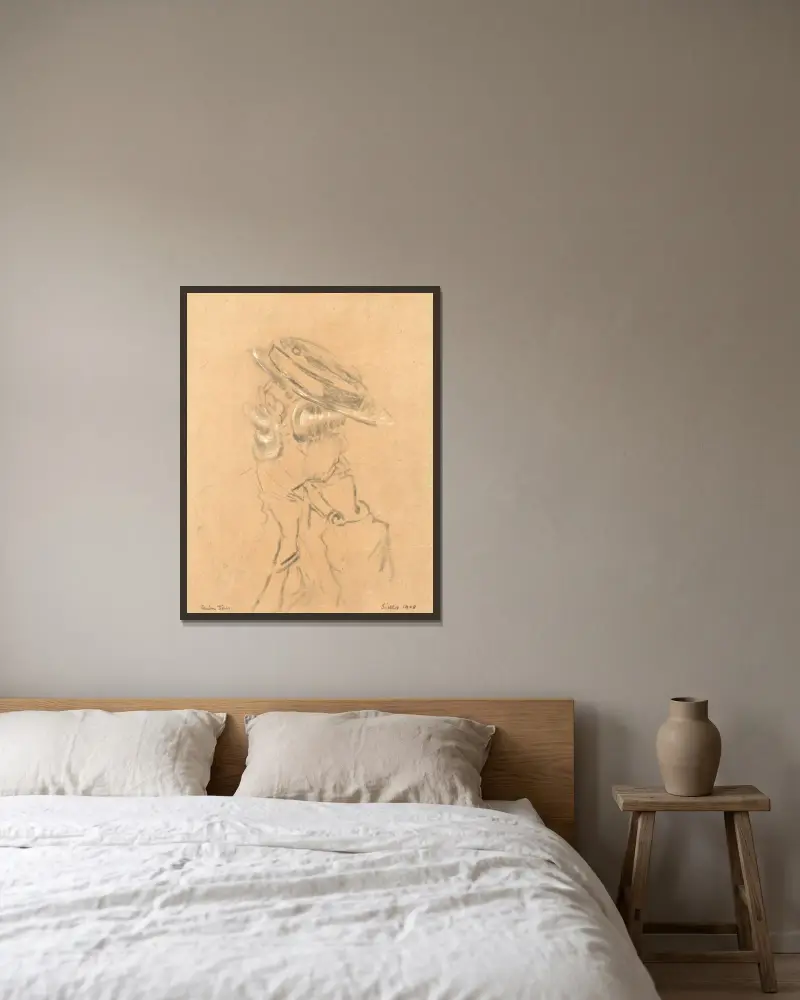 Studie av flicka i stråhatt av Walter Richard Sickert inramad på en vägg