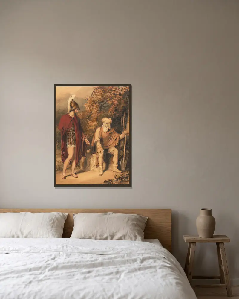 Alcibiades and Timon av Richard Westall inramad på en vägg