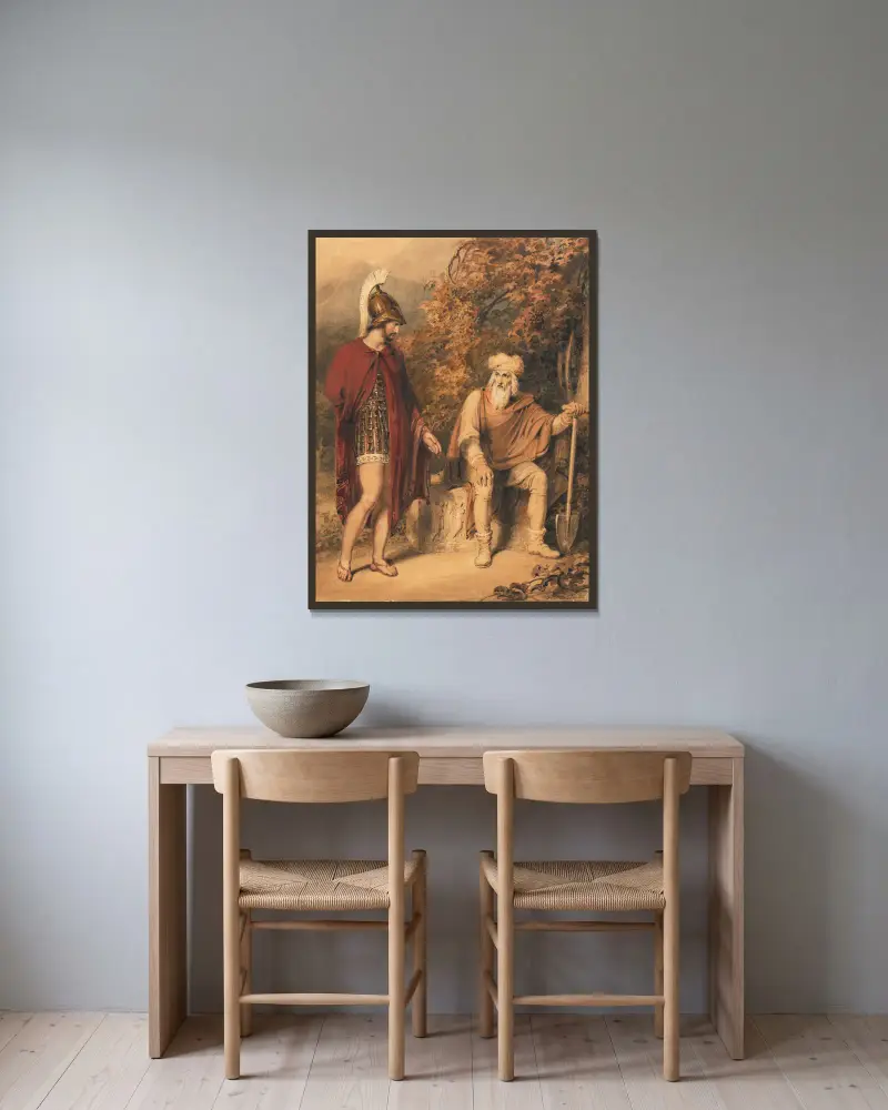 Alcibiades and Timon av Richard Westall inramad på en vägg