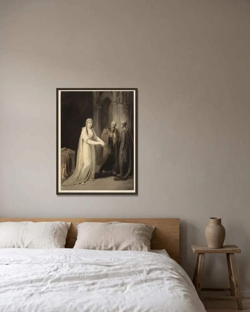 Macbeth, act 5, scene 1, Lady Macbeth sleepwalking av Richard Westall inramad på en vägg