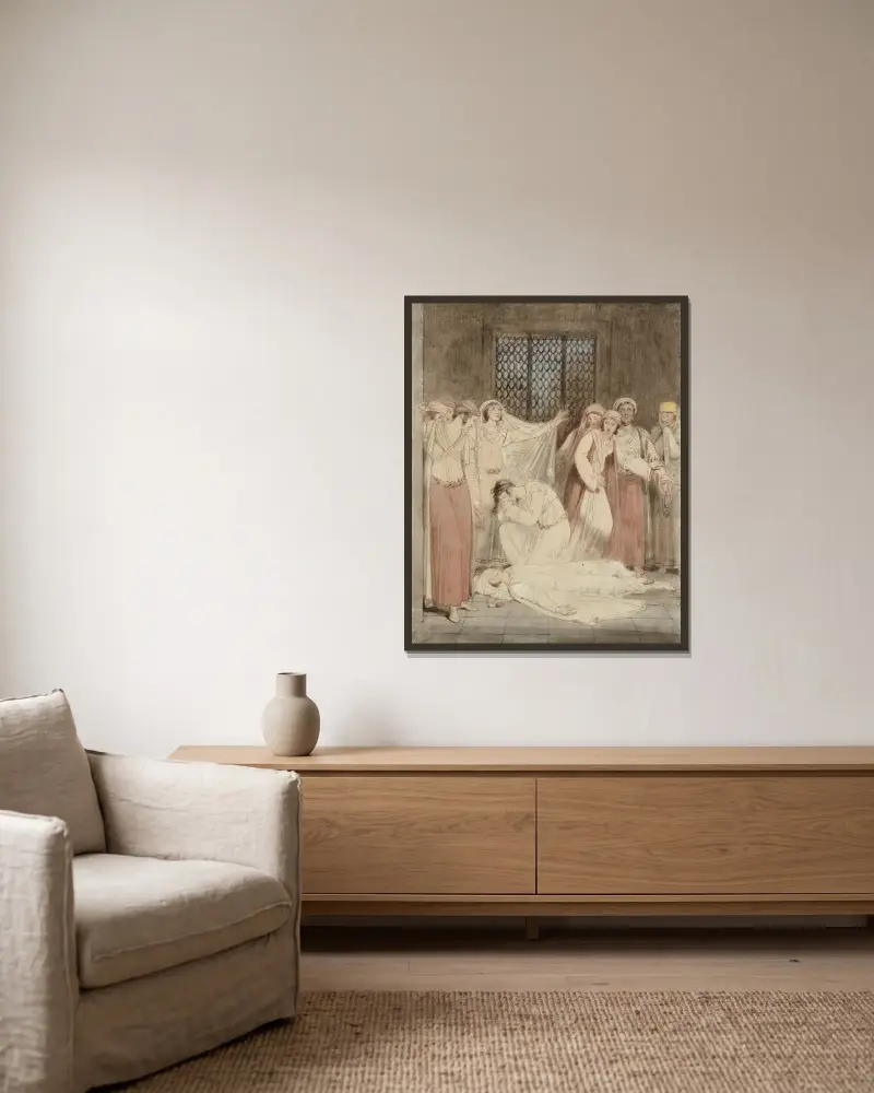 Szene aus Henry Gally Knights Phrosyne, a Grecian Tale von Richard Westall gerahmt an einer Wand