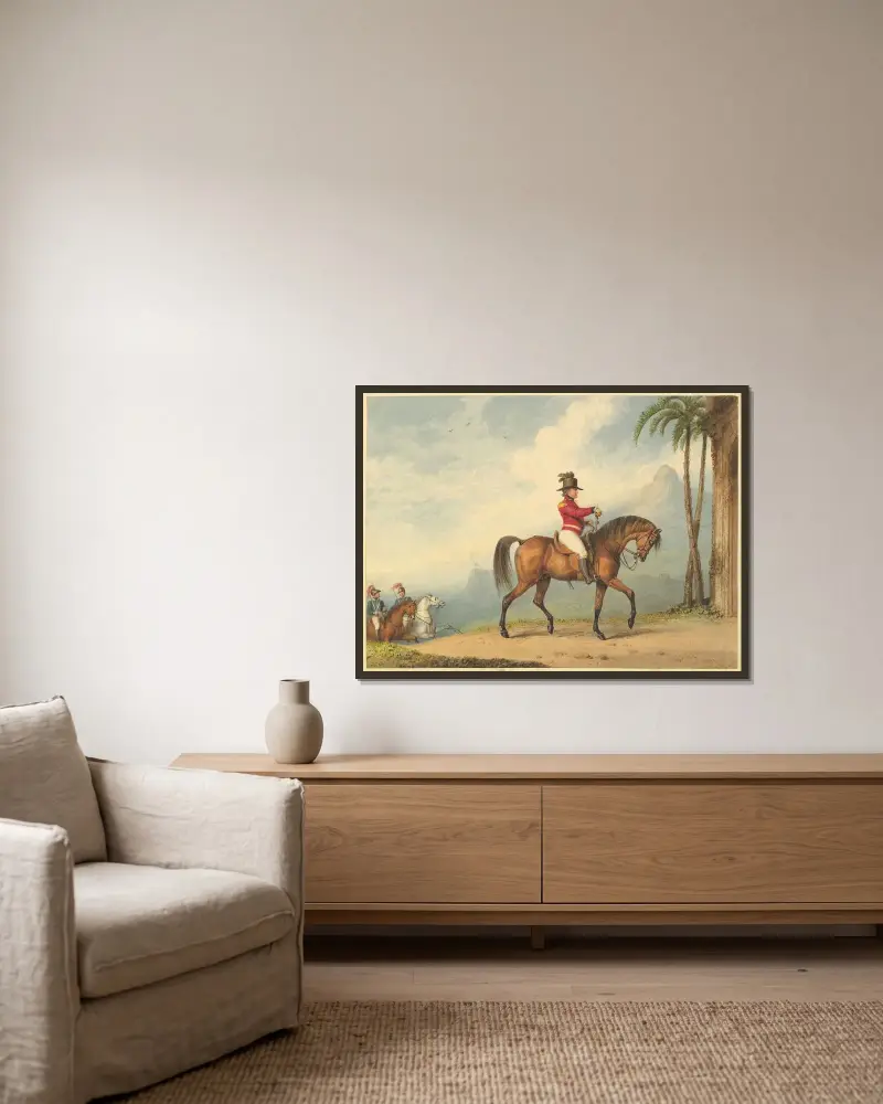 Sir John Floyd zu Pferde von Richard Westall gerahmt an einer Wand