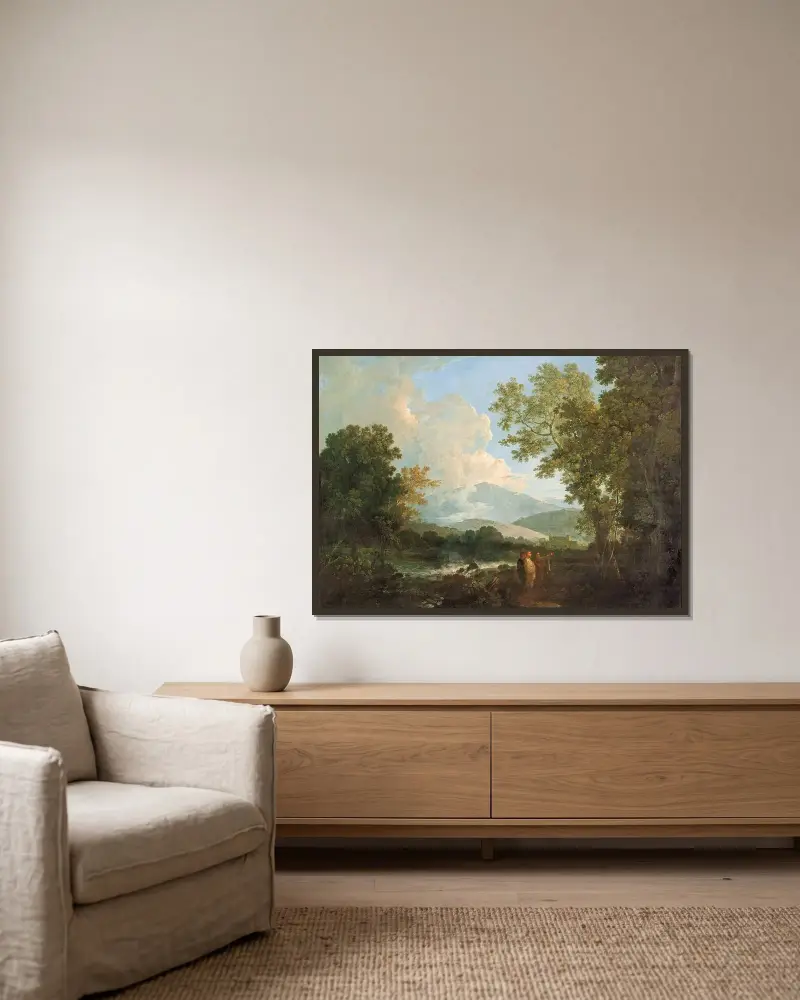 Cicero mit seinem Freund Atticus und seinem Bruder Quintus auf seiner Villa in Arpinum von Richard Wilson gerahmt an einer Wand