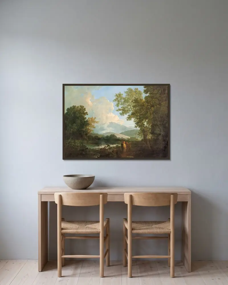 Cicero mit seinem Freund Atticus und seinem Bruder Quintus auf seiner Villa in Arpinum von Richard Wilson gerahmt an einer Wand