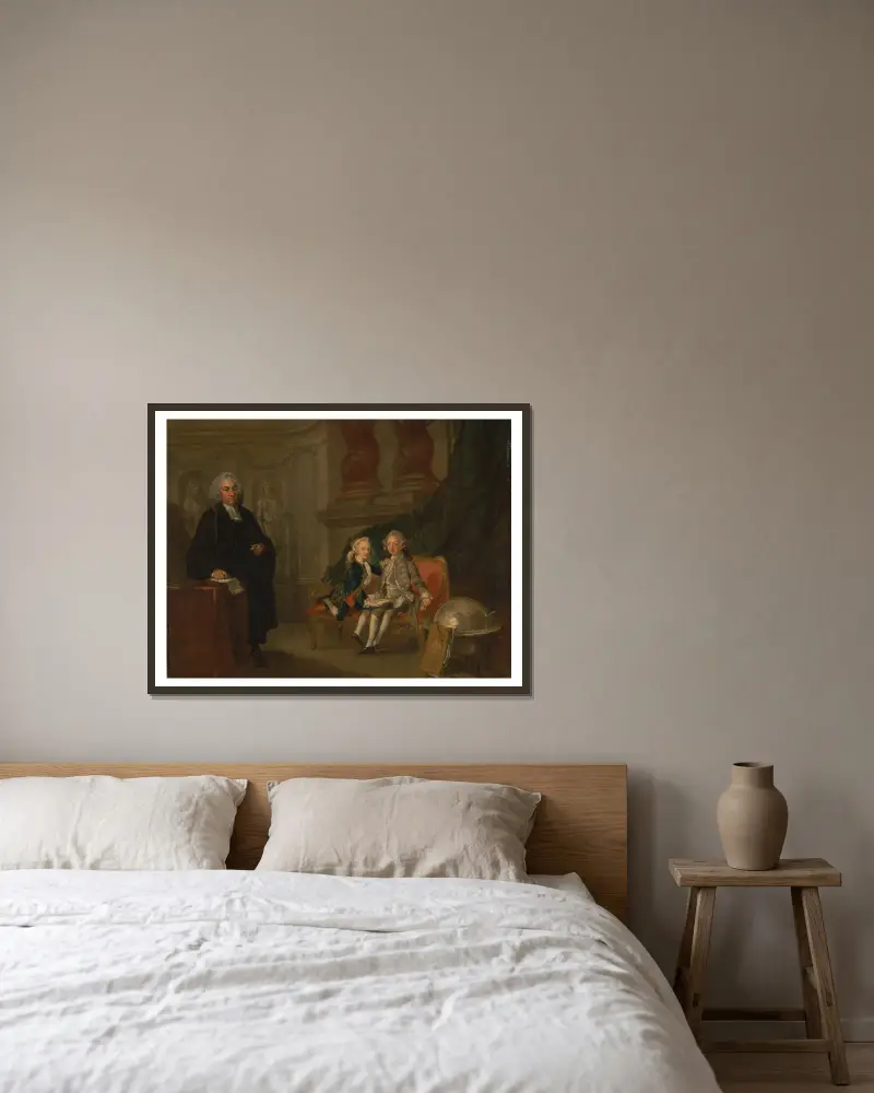 Prince George and Prince Edward Augustus, Sons of Frederick, Prince of Wales, with Their Tutor Dr. F… av Richard Wilson inramad på en vägg