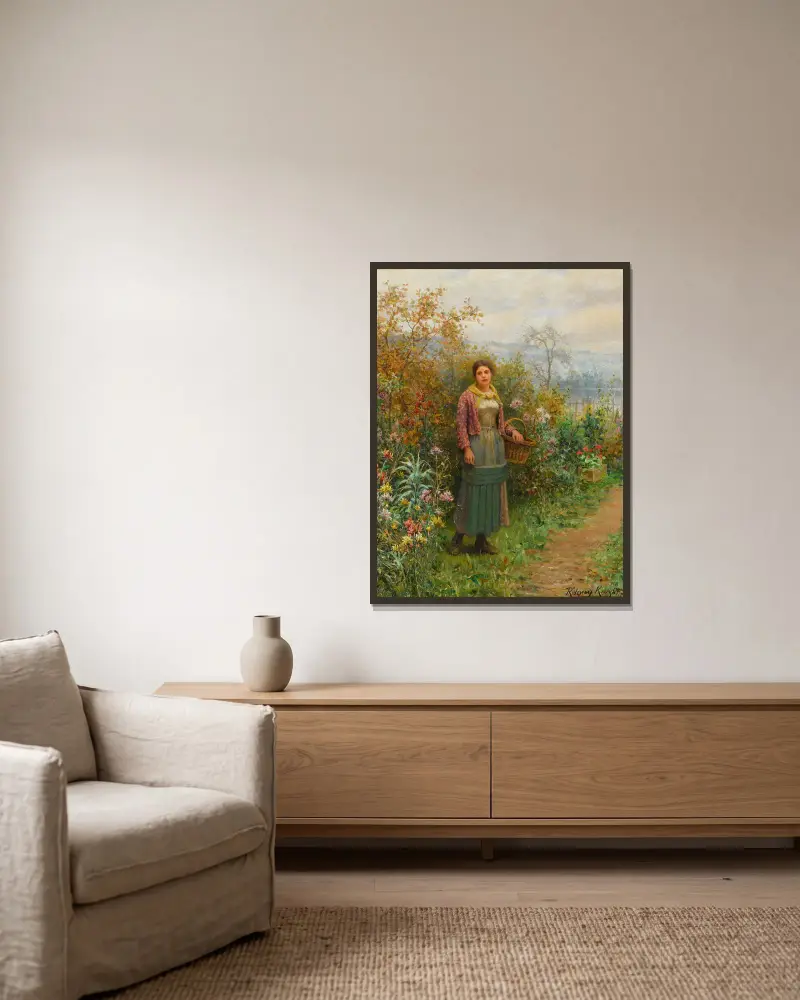 Ein Moment der Ruhe von Daniel Ridgway Knight gerahmt an einer Wand