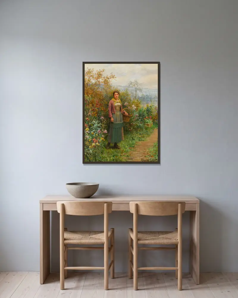 Ein Moment der Ruhe von Daniel Ridgway Knight gerahmt an einer Wand