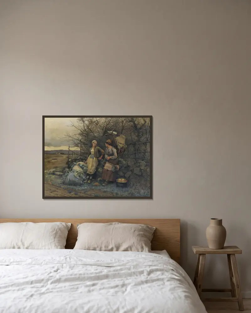 Wartende junge Frauen von Daniel Ridgway Knight gerahmt an einer Wand