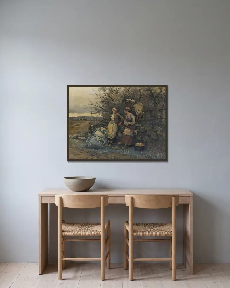 Wartende junge Frauen von Daniel Ridgway Knight gerahmt an einer Wand