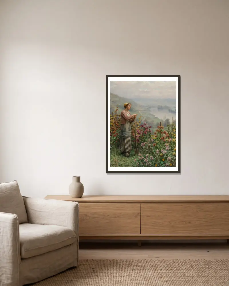 Herbstgedanken von Daniel Ridgway Knight gerahmt an einer Wand
