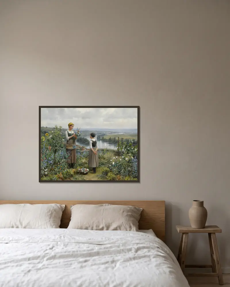 Trhání květin, Daniel Ridgway Knight v rámu na stěně