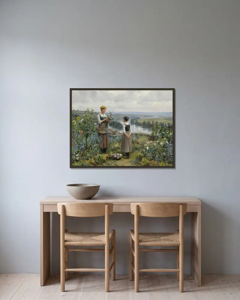 Trhání květin, Daniel Ridgway Knight v rámu na stěně