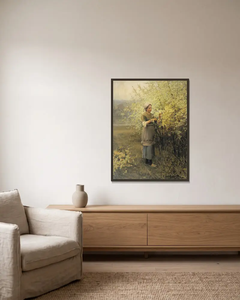 Frühlingszeit von Daniel Ridgway Knight gerahmt an einer Wand