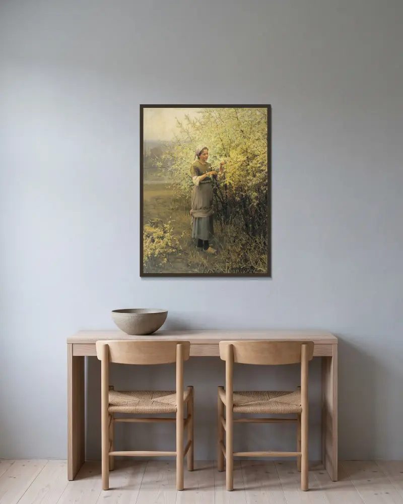 Frühlingszeit von Daniel Ridgway Knight gerahmt an einer Wand