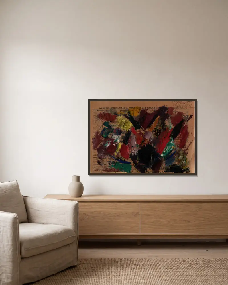 Colours used in Nude in a Cane Chair av Rik Wouters inramad på en vägg