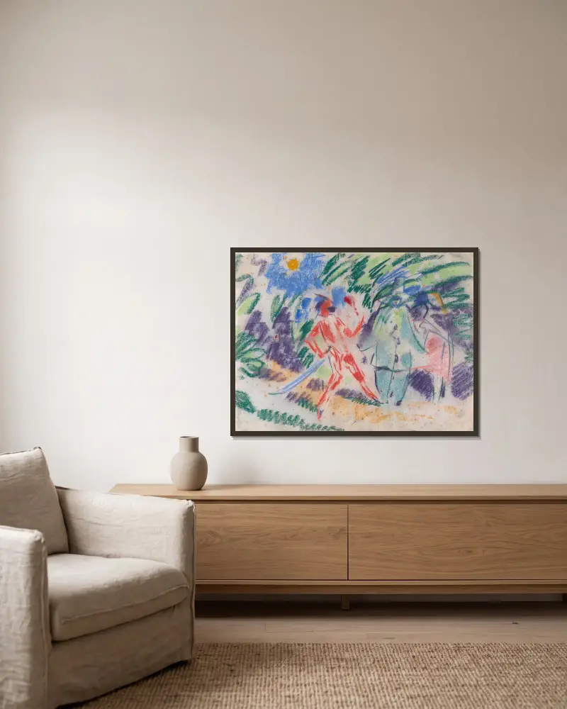 Harlequin and Columbine av Rik Wouters inramad på en vägg