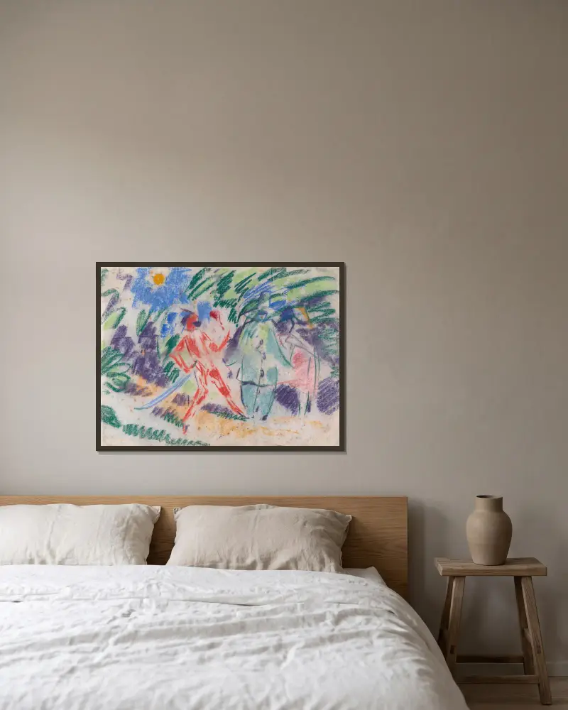 Harlequin and Columbine av Rik Wouters inramad på en vägg