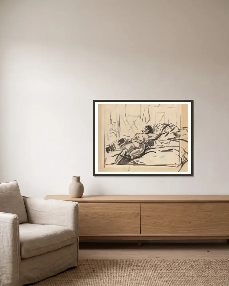 Liegender Akt, 1915 von Rik Wouters gerahmt an einer Wand
