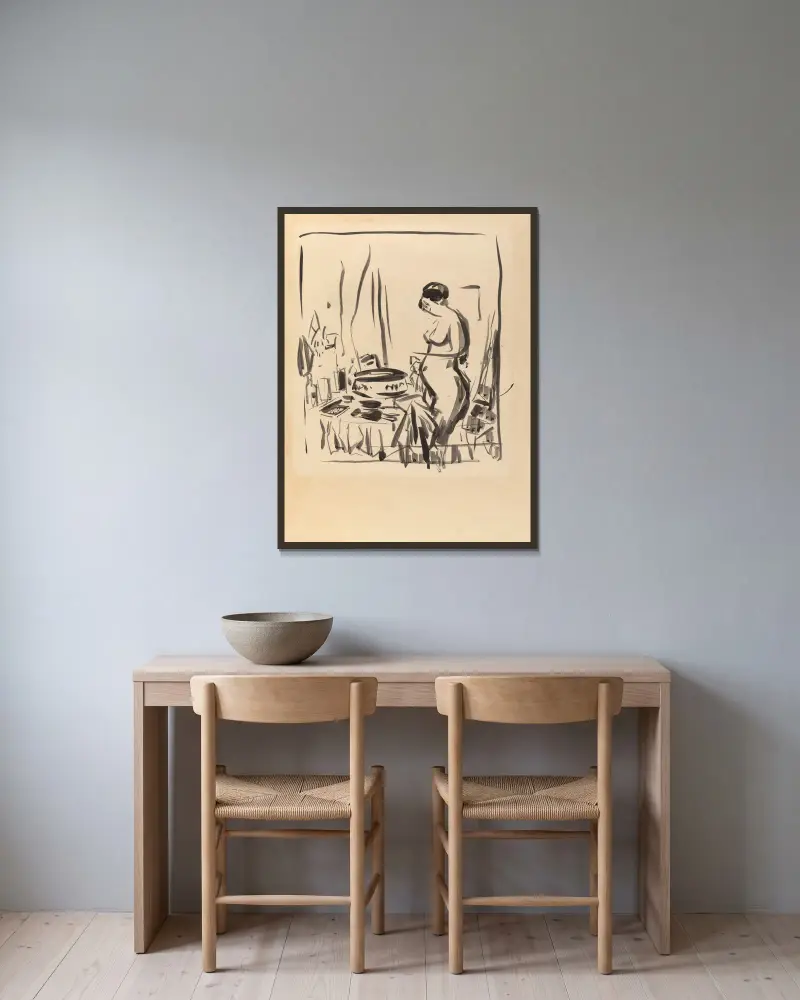 Akt am Frisiertisch von Rik Wouters gerahmt an einer Wand