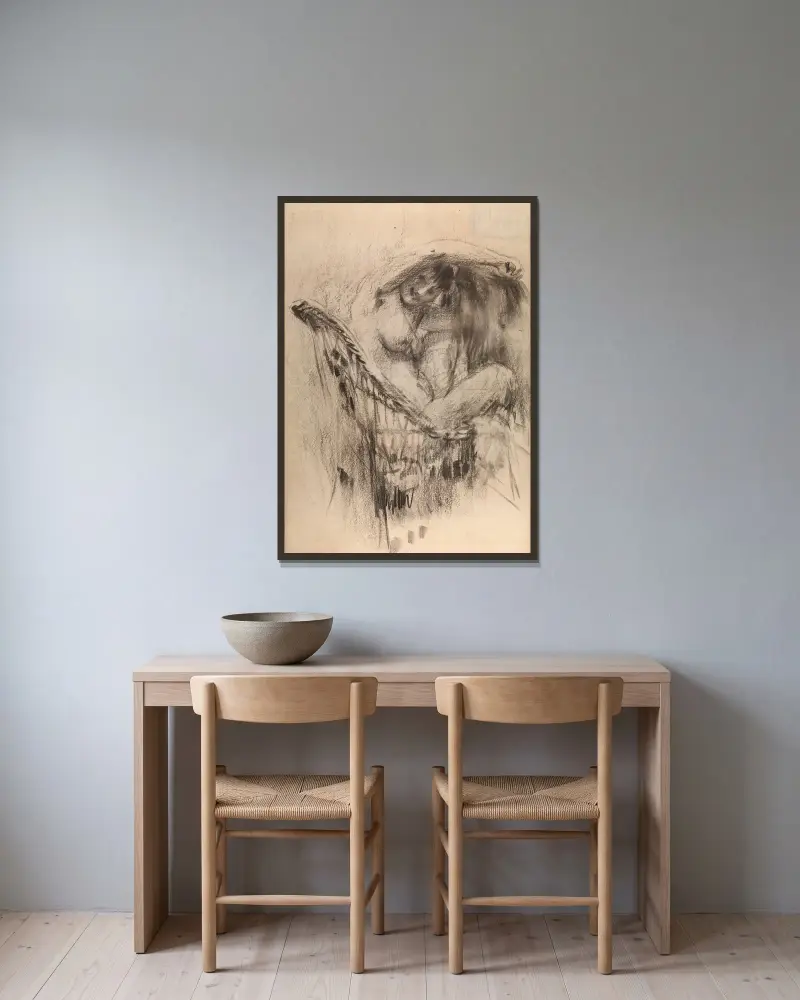 Nude in a Cane Chair av Rik Wouters inramad på en vägg