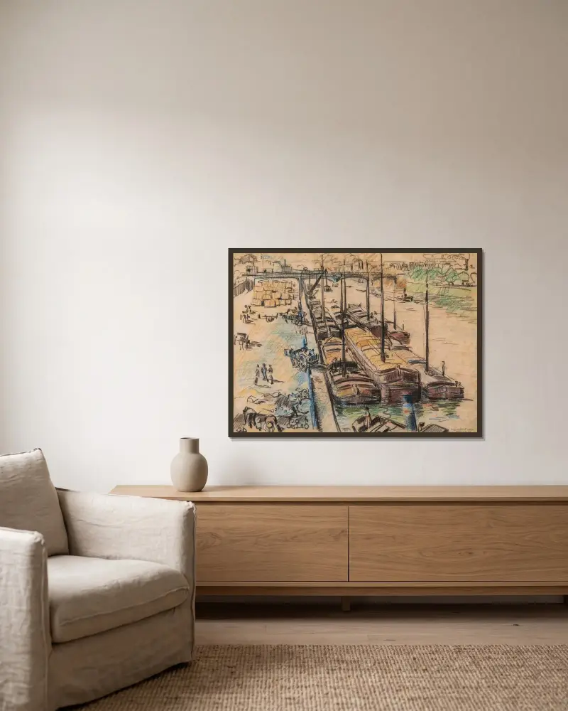Pråmar på Seine i Paris av Rik Wouters inramad på en vägg