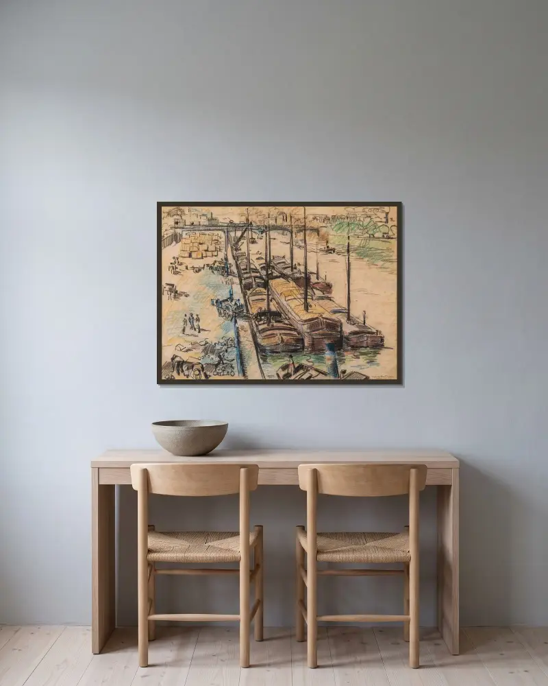 Pråmar på Seine i Paris av Rik Wouters inramad på en vägg