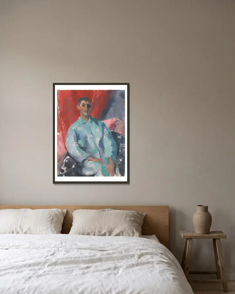 Selbstporträt mit schwarzer Augenklappe von Rik Wouters gerahmt an einer Wand