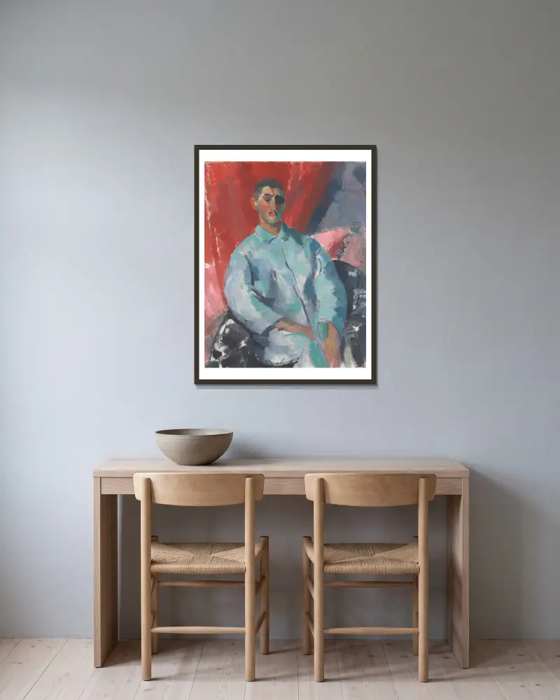 Selbstporträt mit schwarzer Augenklappe von Rik Wouters gerahmt an einer Wand