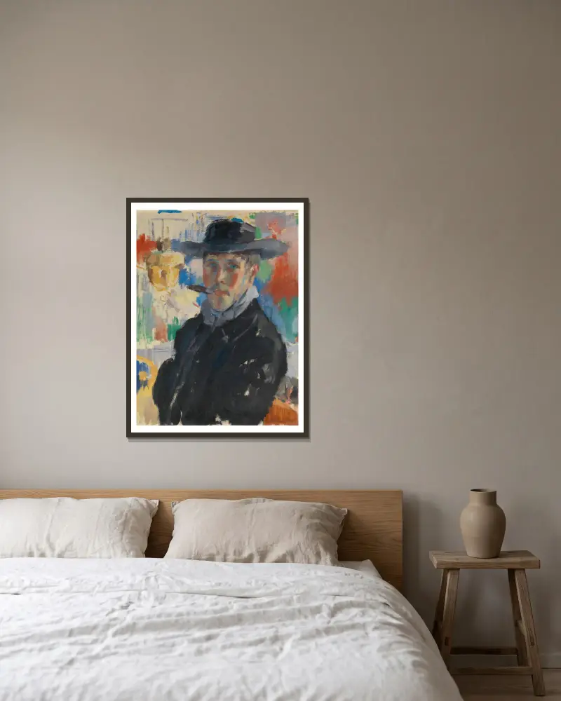 Selbstporträt mit Zigarre von Rik Wouters gerahmt an einer Wand