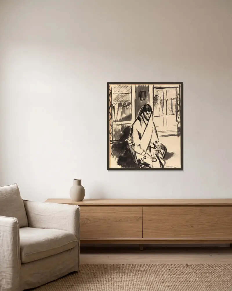 Kranke Frau, 1915 von Rik Wouters gerahmt an einer Wand