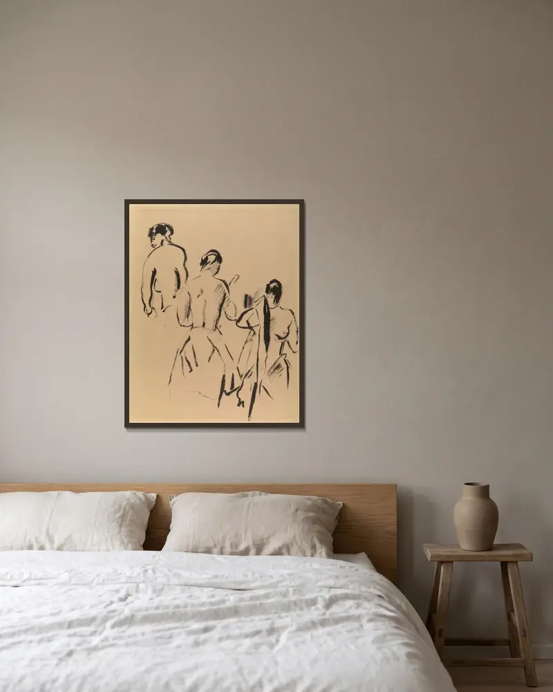 Studie mit drei nackten Figuren von Rik Wouters gerahmt an einer Wand