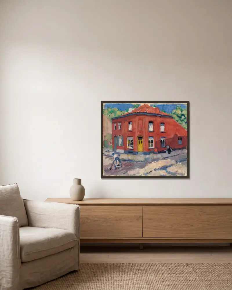 Det röda huset, sen snö av Rik Wouters inramad på en vägg