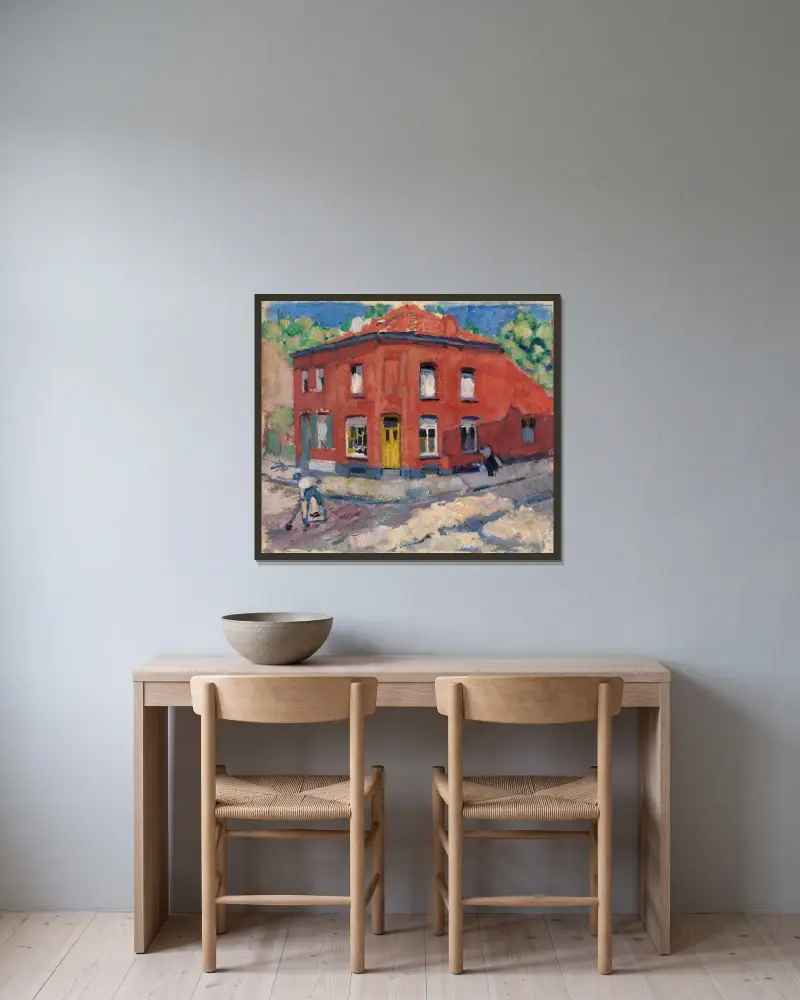 Det röda huset, sen snö av Rik Wouters inramad på en vägg