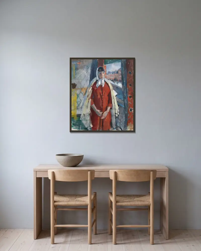 Kvinna vid fönstret av Rik Wouters inramad på en vägg