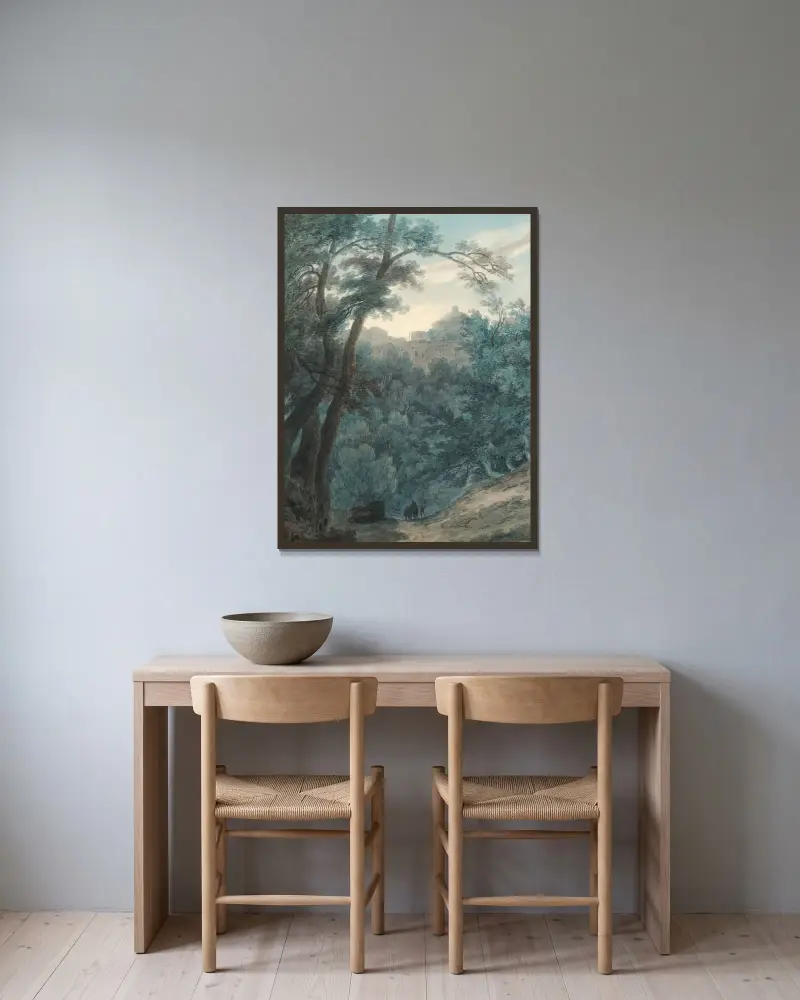 Ariccia (Waldlandschaft und Kloster) von John Robert Cozens gerahmt an einer Wand