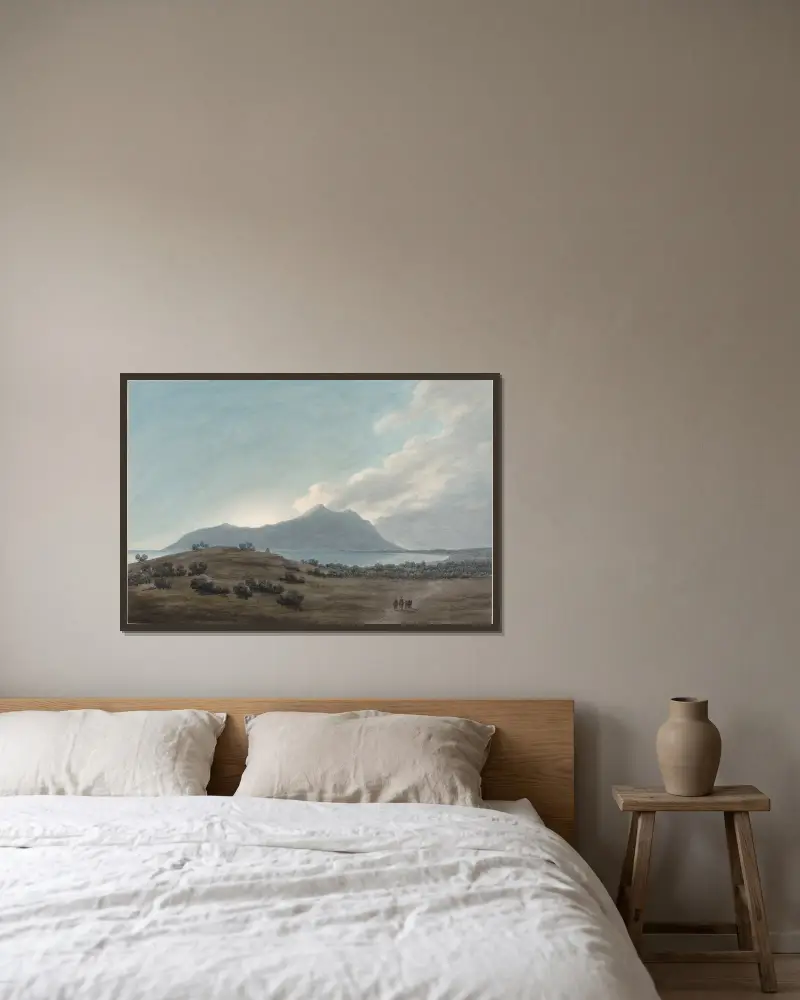 Monte Circeo při západu slunce, John Robert Cozens v rámu na stěně