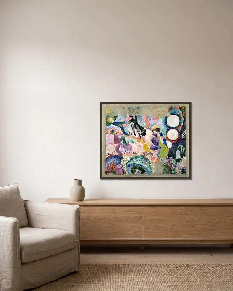 Karusell med grisar av Robert Delaunay inramad på en vägg