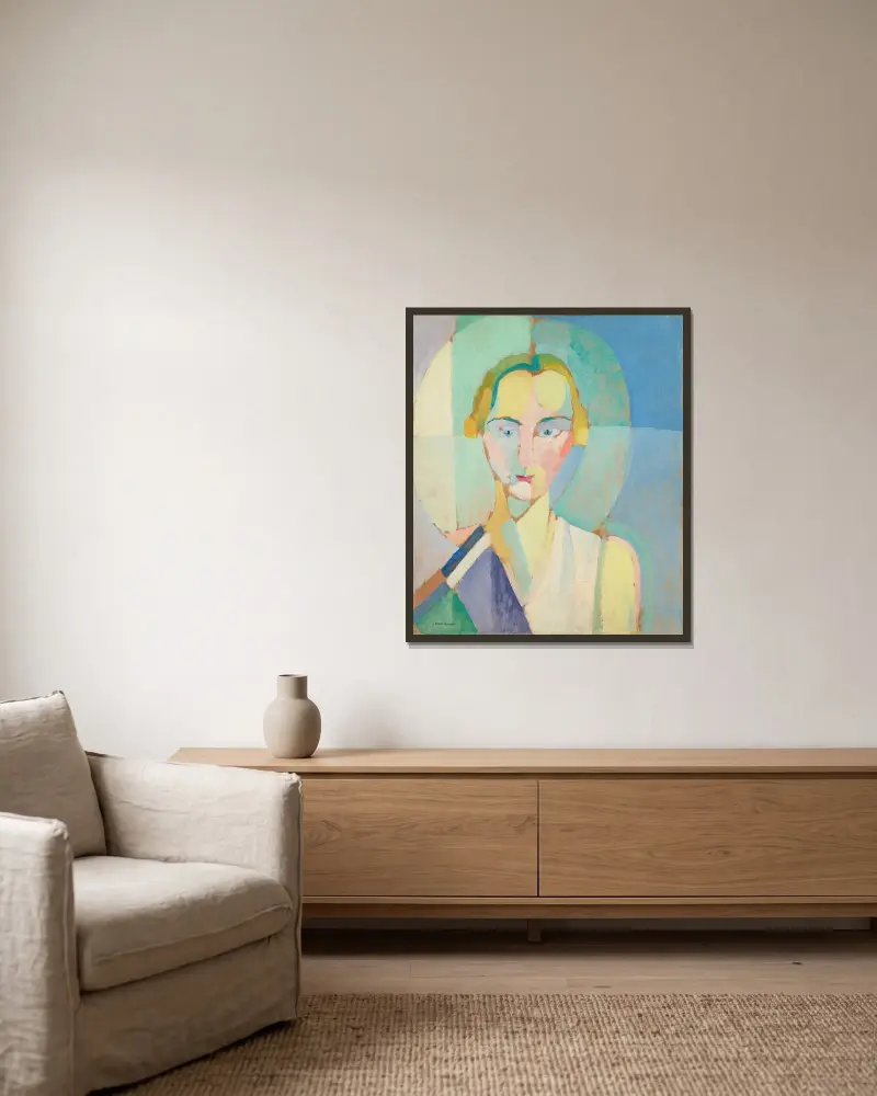 Studie för 'Porträtt av Madame Heim' av Robert Delaunay inramad på en vägg