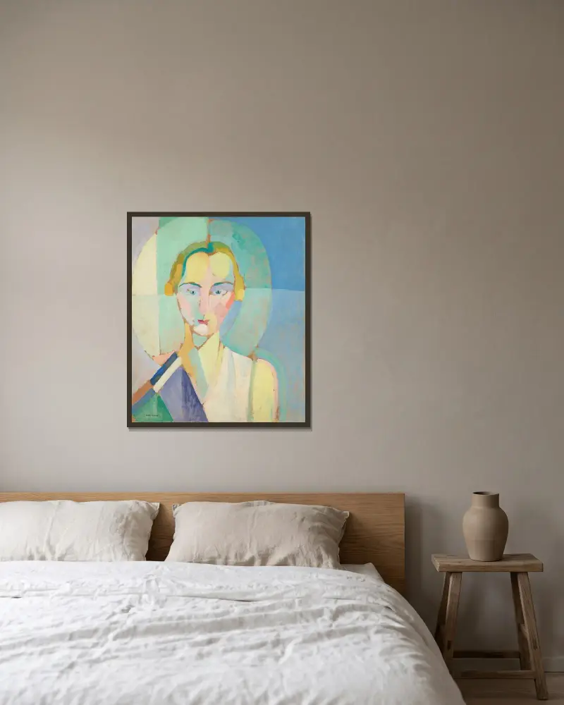 Studie för 'Porträtt av Madame Heim' av Robert Delaunay inramad på en vägg